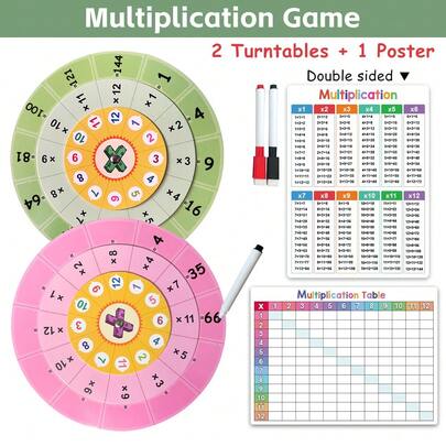 Montessori 1-12 Multiplikationstabellen-Karten, Multiplikations-Drehscheiben-Trainings-Spiel, selbstprüfende Lernhilfen für Mathe-Fakten für Kinder, 1-12 Multiplikations-Trainings-Rad-Spielkarten, Rotations-Lernhilfen, Multiplikationstabellen, um Kindern das Mathematiklernen zu erleichtern