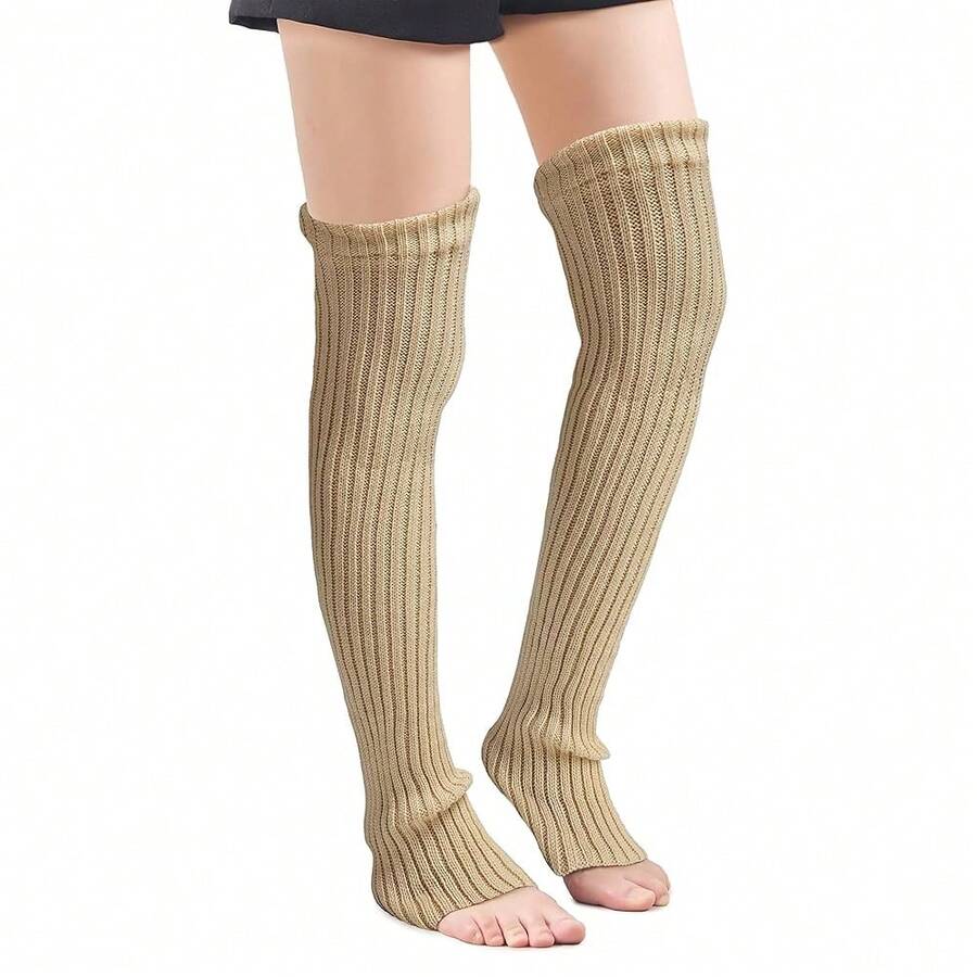 Leotruny Women's Winter Over Knee High Footless Socks Knit Leg Warmers - 米色 - 查看 1