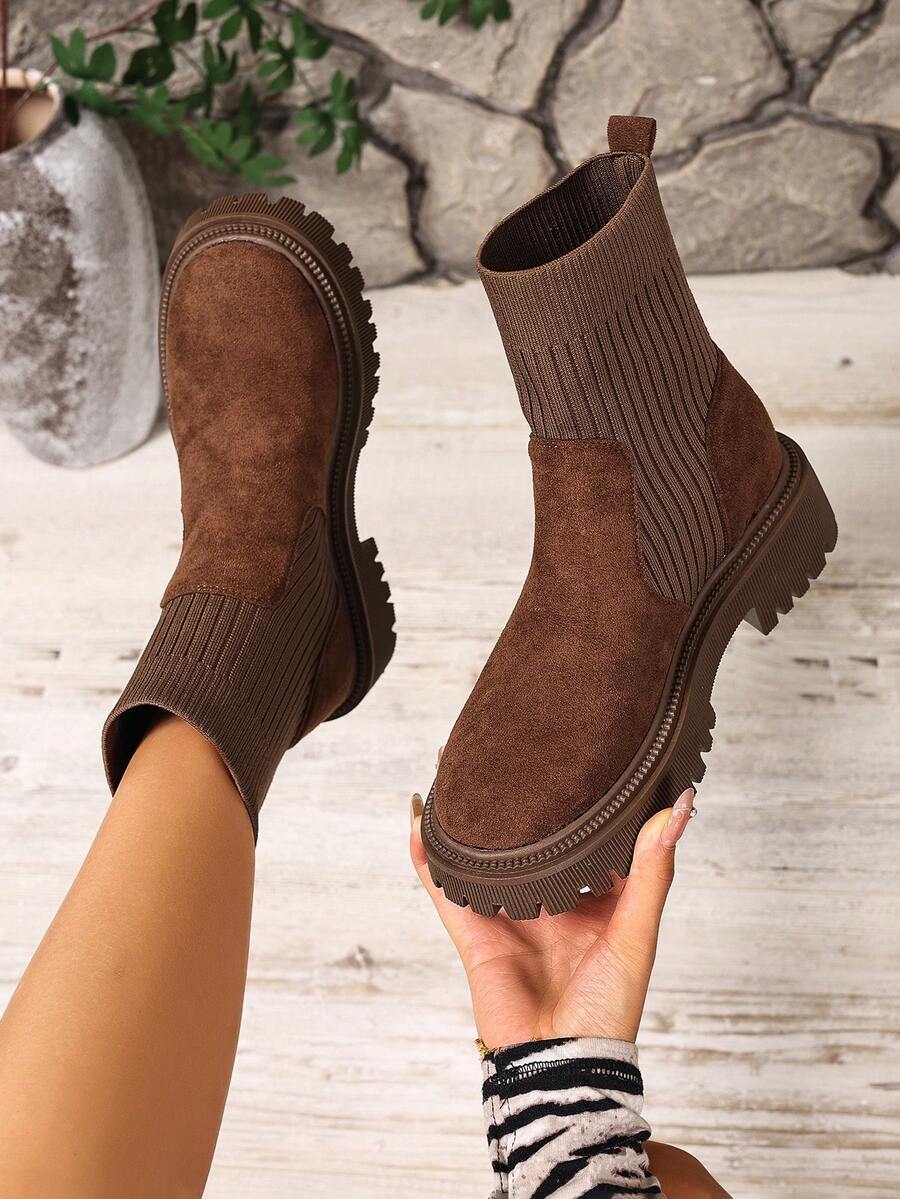 2026 Autumn/Winter New Women Shoes, Fashion Versatile Casual Women Shoes, Women Ankle Boots And Short Boots, Women's Fashionable Boots, Chelsea Women Short Boots, Elastic Women Boots, Women Shoes - Brown - View 1