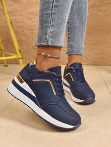 2025秋冬新款纯色系带休闲运动鞋，时尚透气百搭休闲畅销运动鞋，舒适增高，2025新款时尚舒适休闲运动鞋适合大码女士，适合所有季节，春夏秋冬，优雅，性感，低价，休闲，运动，户外，派对，婚礼，情人节 - 藍色 - 查看 6