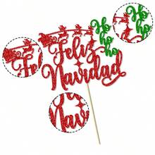 1 件 Feliz Navidad 蛋糕装饰 - 冬季圣诞快乐、新年快乐圣诞节假期夜间派对装饰 - 彩色 - 查看 6