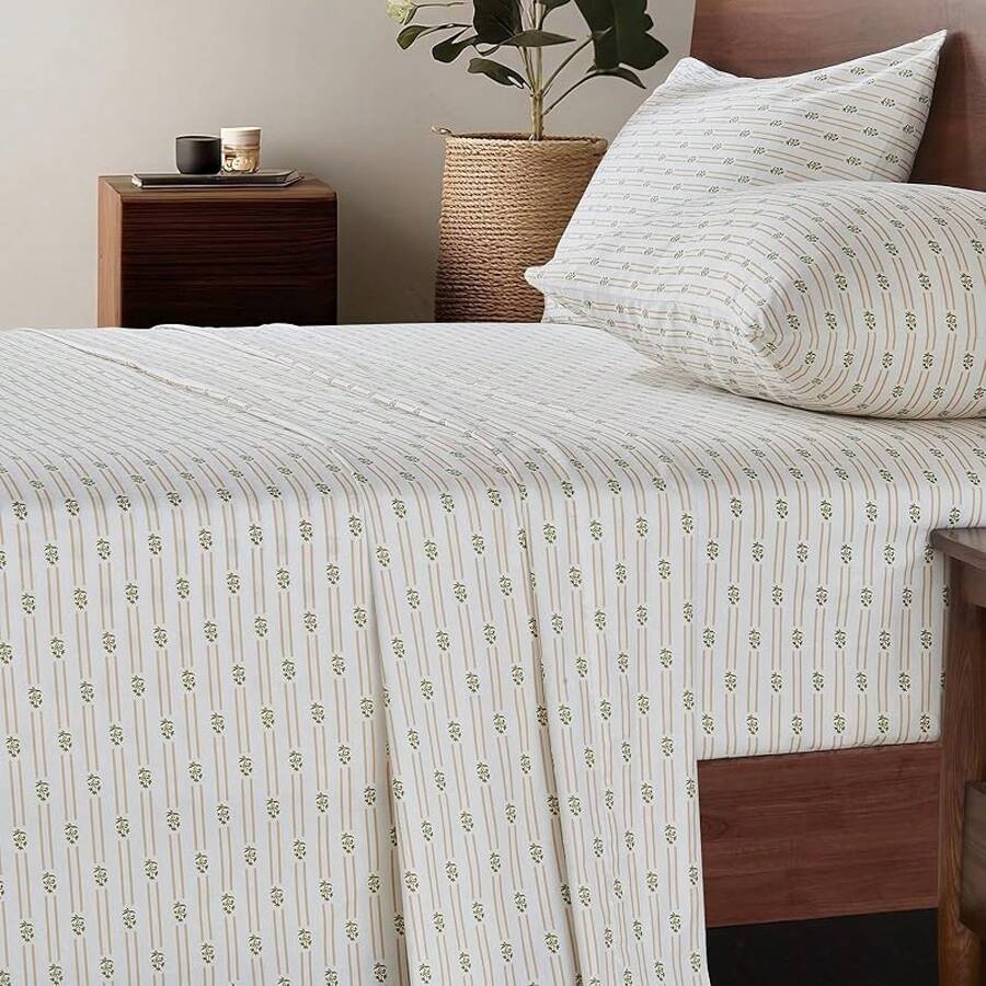 Black Sheets, Deep Pocket, 1800 Thread Count, Soft Breathable, Cute Printed Boho Farmhouse Bed Sheets, Up To 18 Inch - Brown and Green - View 1