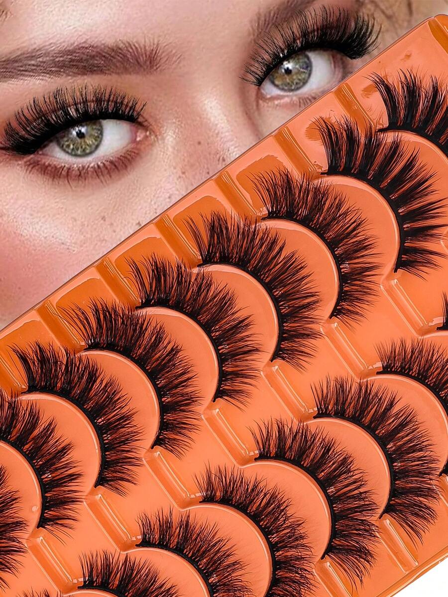 10 对柔软蓬松自然 3D 水貂假睫毛化妆套装，水貂睫毛延长，短睫毛 - 濃密款 - 查看 1