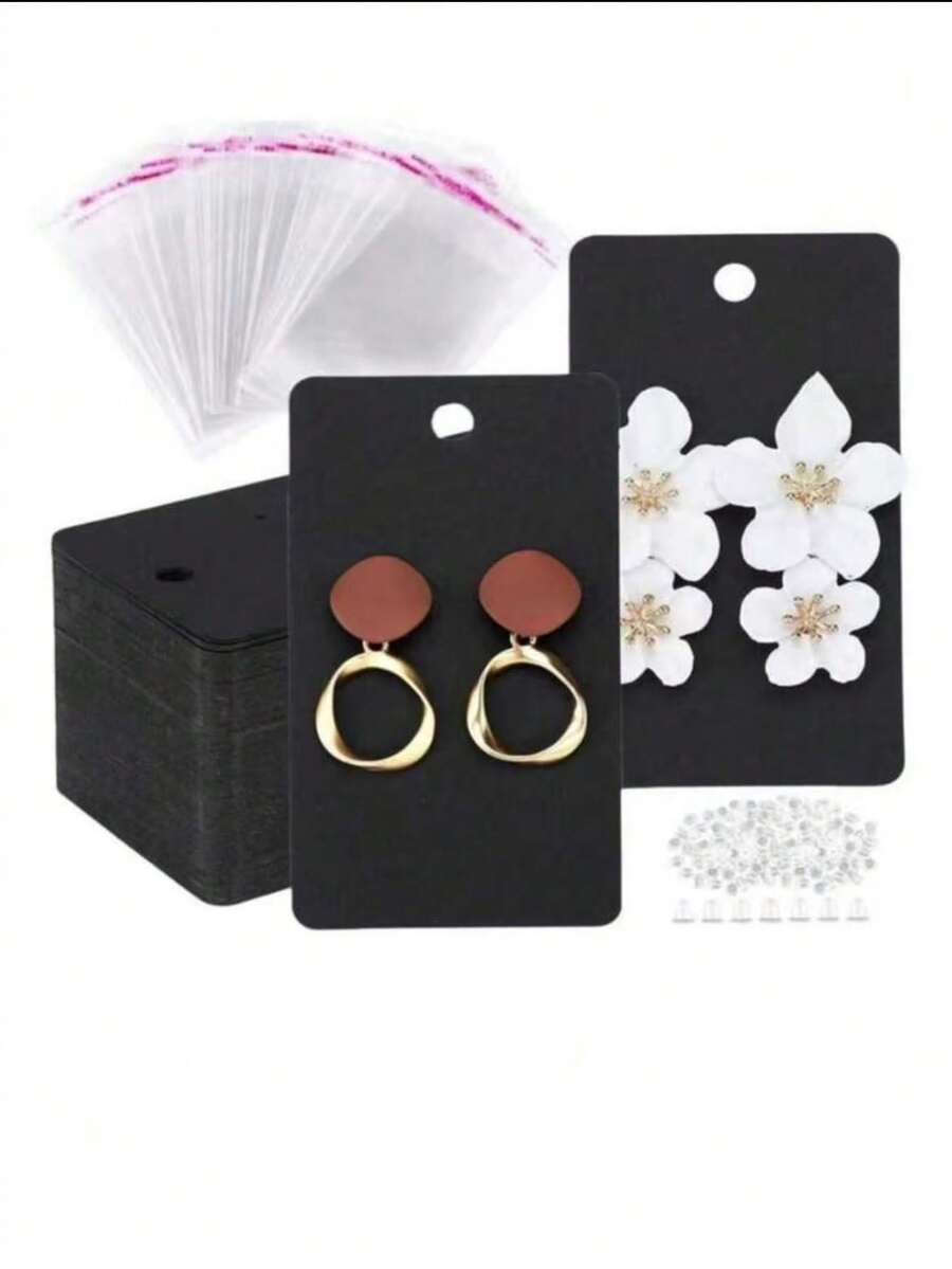 200pcs Stud Necklace Collection Card, Gift Packaging Card, Display Card With Bag And Ear Plug Set