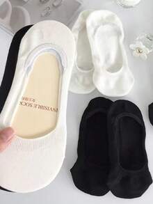 KIT 3 6 12 Pairs Black Flat Invisible Socks Unisex Solid Breathable Thin 35-40 - 黑與白 - 查看 2