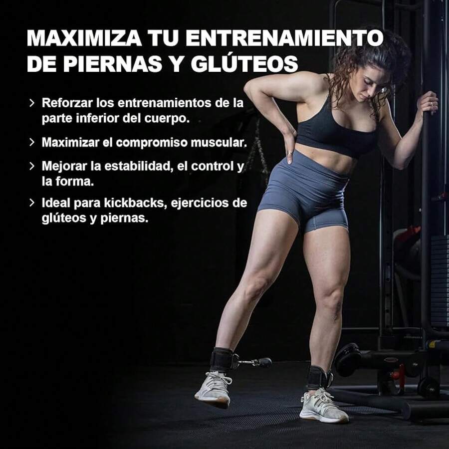Reforzada Doble Anilla en D, Correas Acolchonadas,Elástico Ajustable,Correas de Tobillo de Fitness para Máquinas de Cable, Patada de Cadera Hacia Atrás y Estiramiento de Piernas Ejercicio para Hombres y Mujeres - Negro - Ver 1