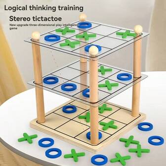 Children's 3D Tic Tac Toe Game, Intellectual Logic Thinking Training Toy, Tabletop Concentration Skill Building Dual-Player Interactive Game
