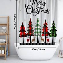 1 pieza/4 piezas Juego de cortina de ducha multifuncional con árbol de Navidad feliz y renos, incluye 12 ganchos gratis, crea un ambiente festivo, alfombra de baño, alfombra en forma de U y alfombra redonda para el inodoro, adecuado para todas las escenas navideñas del baño