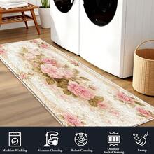 1pc Vintage Floral Machine Washable Area Rug/Door Mat/Kitchen Mat/Laundry Mat/Bath Mat, Rectangular, Polyester Faux Wool With TPR Backing, For Entryway, Bedroom, Living Room, Kitchen Floor Decor - Multicolor - View 7