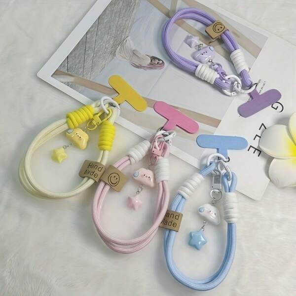 1 Colgante de amor de unicolor con cuentas redondas, cadena para teléfono móvil, colgante de muñeca femenino, cordón con cuentas para uso al aire libre y viajes