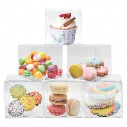 2025 NUEVO  Cajas de Regalo Transparentes de Plástico, Paquete de 100 Cajas de Plástico PET Transparente, Cajas de Plástico PET de Caramelo, Cajas de Regalo Mini Transparentes para Macarrones