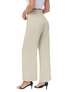 Women Wide Leg Flowy Casual Palazzo Loose Dress Pants Classic Stylish Stretchy High Waist Business Workout Trousers - màu xanh lá cây nhạt - Xem 4