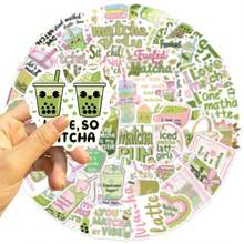 50 张美学贴纸，抹茶礼仪女孩咖啡语录贴纸，水瓶笔记本电脑贴纸 - 多色B(YCK305) - 查看 3