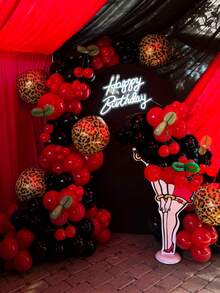 144pcs Leopard Print Cherry Birthday Decoration Balloon Garland Arch Kit, Assorted Size Red & Black Latex Balloons, Cheetah Print Foil Balloons Perfect For Birthday Decor, Wedding, Bachelorette Party, Baby Shower, Girls Night Out - Multicolor - View 7