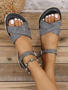 Sandali piatti da donna con cinturini incrociati, nuova moda estiva 2025, eleganti, suola in EVA, cinturini regolabili, punta tonda, casual e versatili