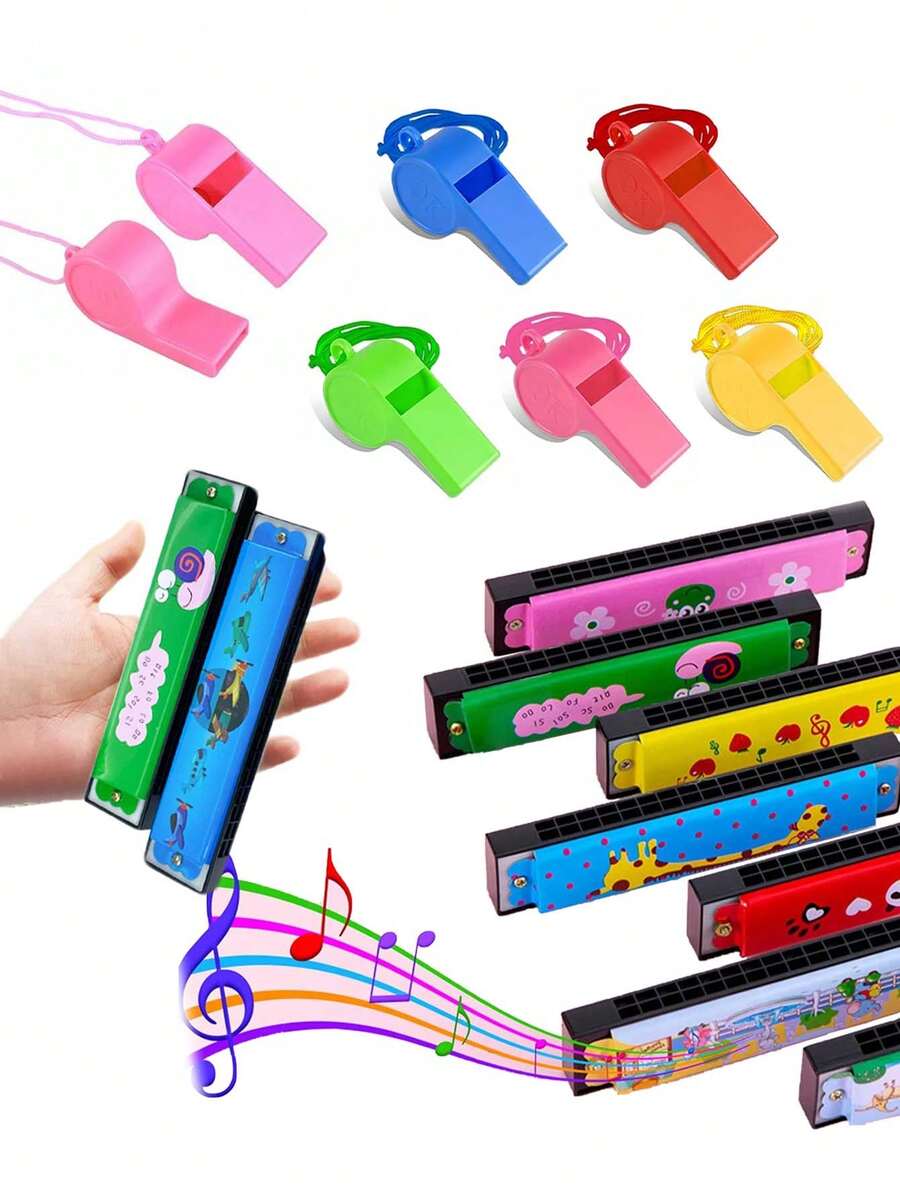 30pcs-16 Hole Harmonica Instruments, Colorful Plastic Whistles, Birthday Party Favors, Thank-You Gifts, Cartoon Double-Row Harmonicas, Loud Colorful Whistles, Perfect For Baby Shower Gifts, Toddler Gift Bag Fillers, And Music Enthusiasts, Shower Gifts, Assorted Colors - Multicolor - View 1