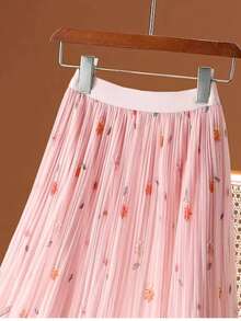 LuminousWealth 女士优雅花卉褶皱长裙 - 色彩缤纷的花卉图案，高腰设计，飘逸垂坠，适合所有季节，高腰裙摆，非常适合新年、节日和派对穿着 - 粉色 - 查看 2