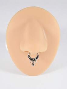 1PC Punk Retro Many Style Nose Stud Bat/Skull/Lizard/Two Dragons Cross Black Oil Drip Hinger Septum Nose Ring Stainless Steel Ear Tragus Cartilage Daith Helix Earring Unisex Gift - Steel - View 9