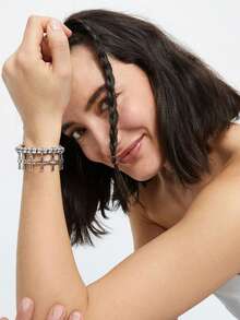 1PC New Simple And Fashionable Street Y2K Asymmetric Cross Clover Round Tassel Braided Bead Bracelet, Suitable For Men And Women's Daily Matching, Suitable For Party And Birthday Gifts Autumn/Winter Halloween