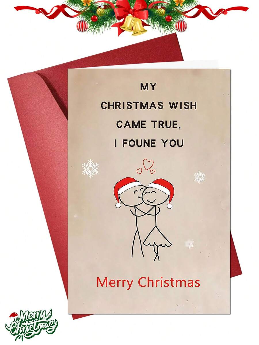 1pc Funny Christmas Card With Envelope For Men Women, Romantic Xmas Card, Love Christmas Gifts Card For Boyfriend, Girlfriend, Husband, Wife, Fiance, Fiancee