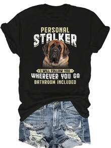 Camiseta de Acosador Personal para Mujer Unisex, Casual de Verano, Transpirable, de Cuello Redondo, de Manga Corta, Estilo Urbano Versátil, Adecuada para Adolescentes y Adultos - Negro - Ver 1