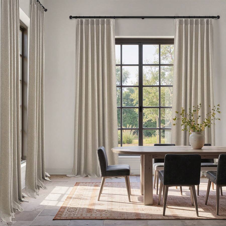 4 Panels Pinch Pleated Curtains Natural Linen Pinch Pleat Back Tab Semi-Shading Drapes With Hooks Rings Window Curtains Home Decor - LANH - Xem 1