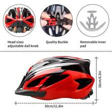 Casco Bicicleta para Hombre y Mujer, Cascos integrales ligeros para adultos Bicicleta, Cascos ajustables para bicicletas de montaña y carretera con luz de bicicleta recargable por USB + gafas - rojo - Ver 3