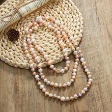 1pc 120cm Elegant French Style Cultured Pearl Necklace With Asymmetrical White And Purple Mixed Knots - Classic Luxury Design, Suitable For Casual Wear Or Gift, Freshwater Pearl Jewelry