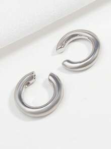 2pcs Gold & Silver Metallic Earring Set, For Women - Silver - View 2