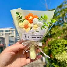 Handmade Mini Knitted Flower Bouquet, Creative Gift For Teachers' Day, Friends, Everlasting Floral Arrangement