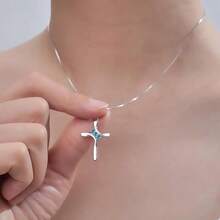 Local Shipping  925 Sterling Silver Cross Necklaces For Women 12 Color Birthstone Necklace,Adjustable Cross Pendant With Cubic Zirconia,Ideal Hypoallergenic Jewelry Gift - Blue-Topaz-Tháng 12 - Xem 5