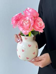 1 Stück Mini Dopamin Vase, Keramikmaterial mit rundem Mund, farbiger Rand, Herzdesign, elegante Heimdekoration Tischpflanze, hohe Ästhetik, minimalistischer moderner Stil, Mini-Dekoration geeignet für Hochzeit, Party, Zuhause, Büro, Hotel, Wohnzimmer, Feiertags-Raumdekoration Blumenvase Glasvase - Verschiedenfarbig - Übersicht 7