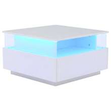 Coffee Table With Storage Living Room, Modern LED Coffee Table, Square Tea Table With 2 Sliding Drawers Wood Center Table Acrylic Glass Coffee Table, White - White + Particle Board - View 5