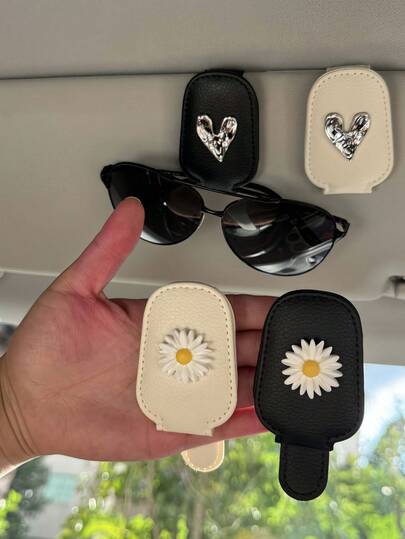 Clip magnético para gafas de sol de coche - Diseño de margarita lindo, gafas de moda con estilo de amor con soporte magnético fuerte, accesorios de coche (negro), accesorios de coche | Diseño divertido | Fijación magnética, clip de gafas de moda para coche