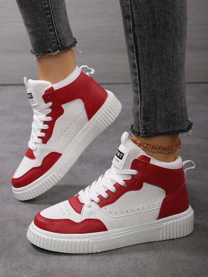 أحذية رياضية عالية الكاحل للنساء، أحذية كاجوال ذات نعل سميك، أحذية رياضية بيضاء قابلة للتنفس، أحذية جنسية مناسبة للخريف/الشتاء