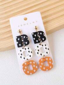 1pair Halloween Ghost Printed Acrylic & Polymer Clay BOO Earrings, Fun And Cute Party Ear Accessories, Holiday Gift