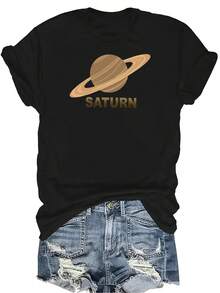 Camiseta con patrones interesantes para mujer y unisex, de verano, casual, transpirable, con cuello redondo, manga corta, estilo urbano y versátil, adecuada para adolescentes y adultos - Negro - Ver 1