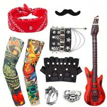 11pcs Halloween Wigs Punk 80s Retro Rock Band Hip Hop Style Costume Party Disco Set, Suitable For Christmas Party, Carnival Party Dress Up - Multicolor - View 8