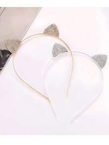 1 pièce Serre-tête à perles avec oreilles de chat et petits diamants, accessoire de cheveux mignon pour fille, accessoire de voyage, bandeau, festival, fête - Multicolore - Voir 1