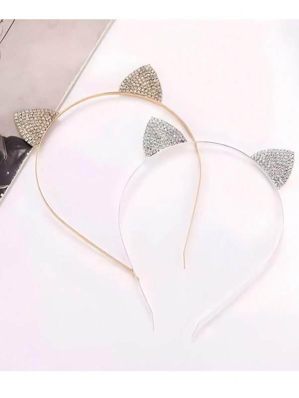 1pc Cat-Ear Beaded Hairband With Tiny Diamonds For Cute Girl Hair Accessory, Hair Band, Hair Hoop