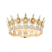 1 pieza Diadema de lujo con diseño de corona de cristal de agua decorativa para dama, decoración de corona real, tocado elegante para novia, evento, fiesta, vestido, coronas, tiara, corona de disfraz, guirnalda para el cabello, corona de flores, accesorio para el cabello, círculo para el cabello, tocado de boda