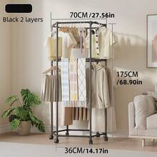 1 szt. Nordic Style Black & White Mobilny wieszak na ubrania, nowy faworyt do przechowywania ubrań! Sześciokątny obrotowy wieszak na ubrania z kółkami - solidna 16 mm metalowa rura, niezależny wieszak, metalowa konstrukcja, łatwy do przechowywania balkonowy wieszak na ubrania