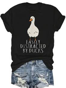 Camiseta con patrones interesantes para mujer y unisex, de verano, casual, transpirable, con cuello redondo, manga corta, estilo urbano y versátil, adecuada para adolescentes y adultos - Negro - Ver 1