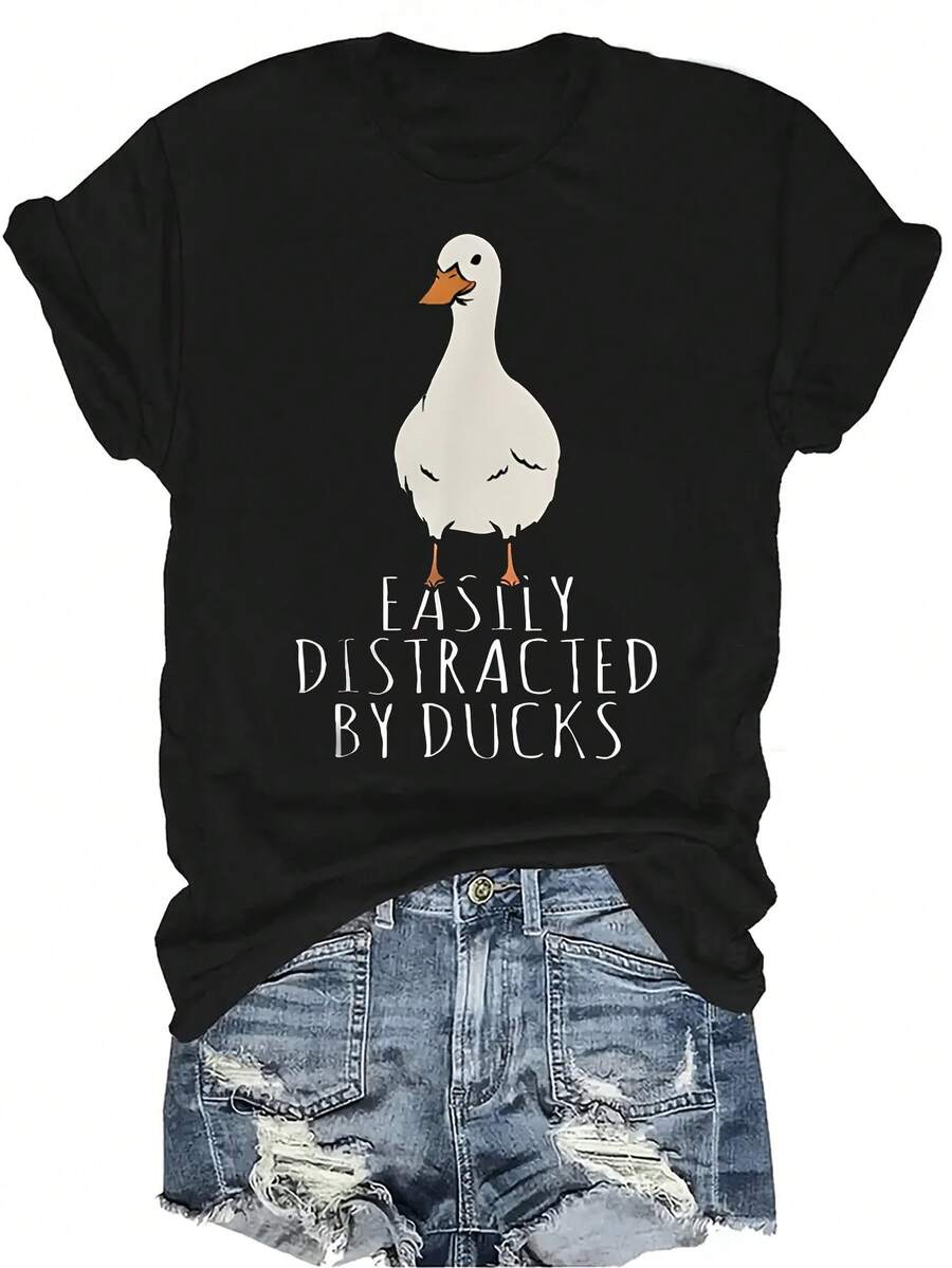 Camiseta con patrones interesantes para mujer y unisex, de verano, casual, transpirable, con cuello redondo, manga corta, estilo urbano y versátil, adecuada para adolescentes y adultos - Negro - Ver 1