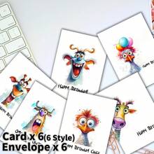 12 بطاقة تهنئة عيد ميلاد بنماذج حيوانات مضحكة مع مغلفات - هدية فريدة، ديكور عيد الميلاد، لوازم عيد الميلاد، لوازم مدرسية، عودة إلى المدرسة