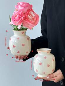 1 Stück Mini Dopamin Vase, Keramikmaterial mit rundem Mund, farbiger Rand, Herzdesign, elegante Heimdekoration Tischpflanze, hohe Ästhetik, minimalistischer moderner Stil, Mini-Dekoration geeignet für Hochzeit, Party, Zuhause, Büro, Hotel, Wohnzimmer, Feiertags-Raumdekoration Blumenvase Glasvase - Verschiedenfarbig - Übersicht 13