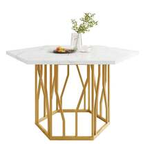 Modern Hexagonal Marble Dining Table, Black Metal Branch Frame, Simple Aesthetic Coffee Table, Suitable For Dining Room And Living Room
