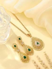 三件套女士时尚首饰套装：项链、耳环、手链，中东复古镂空设计，适合新娘、婚礼、派对、节日活动、女士节日礼物、日常佩戴及情人节配饰 - 彩色 - 查看 9