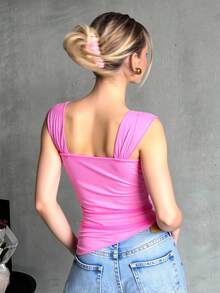 Blusa top tela Mesh Transparente tirantes anchos diseño moderno juvenil ideal para salir fiesta casual casa diario Estilo Atrevido y Sofisticado - Rosa Fucsia - Ver 2