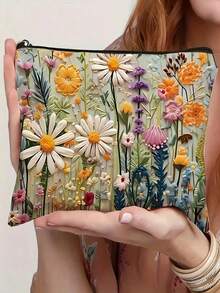 Vintage Floral Makeup Bag -Stylish Zippered Cosmetics Organizer, Lightweight Multifunctional Toiletry Pouch, Portable Makeup Bag, Perfect Gift For Mom, Sisters, Girls, And Nieces,For Holiday Beach, Bathroom Collection, Bedroom Collection, Large Capacity,Christmas,Christmas Decorations,Makeup Bag,Travel Essential - Multicolor - View 8